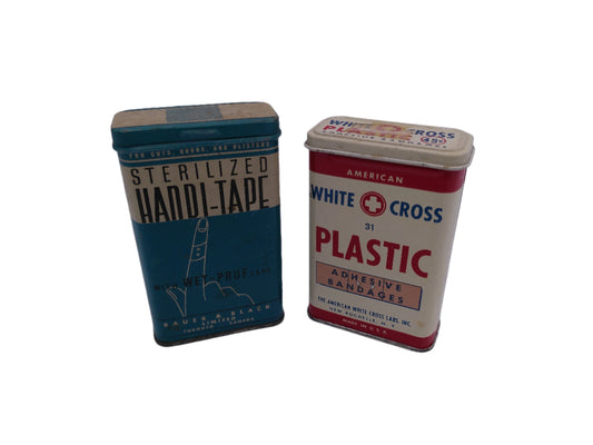 Vintage 1950's White Cross Band aids Tin and Bauer & Black Hand-Tape Bandage Tin