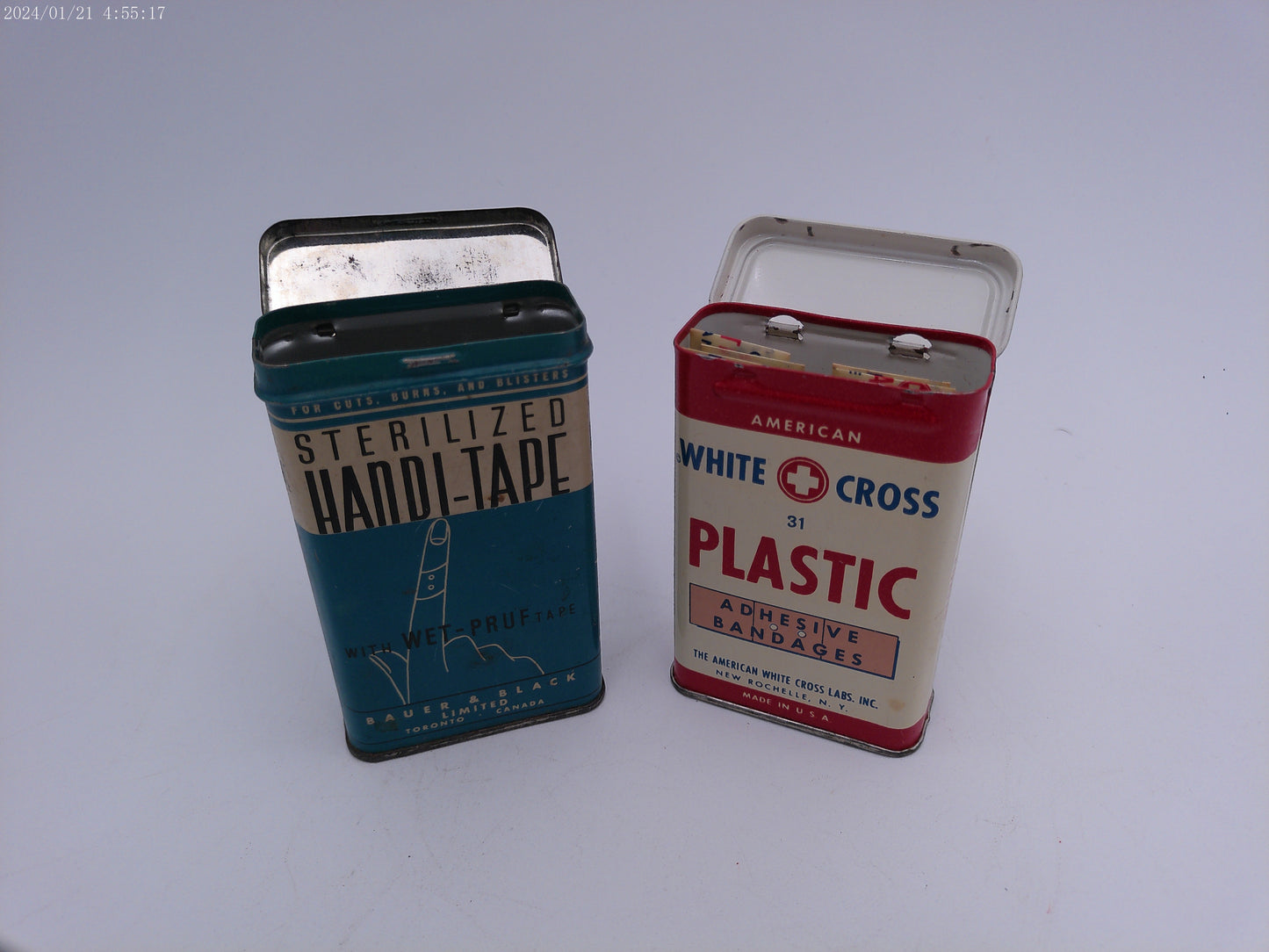 Vintage Sterilized Handi-Tape With Wet Prut Tape. Band Aid Advertising Tin