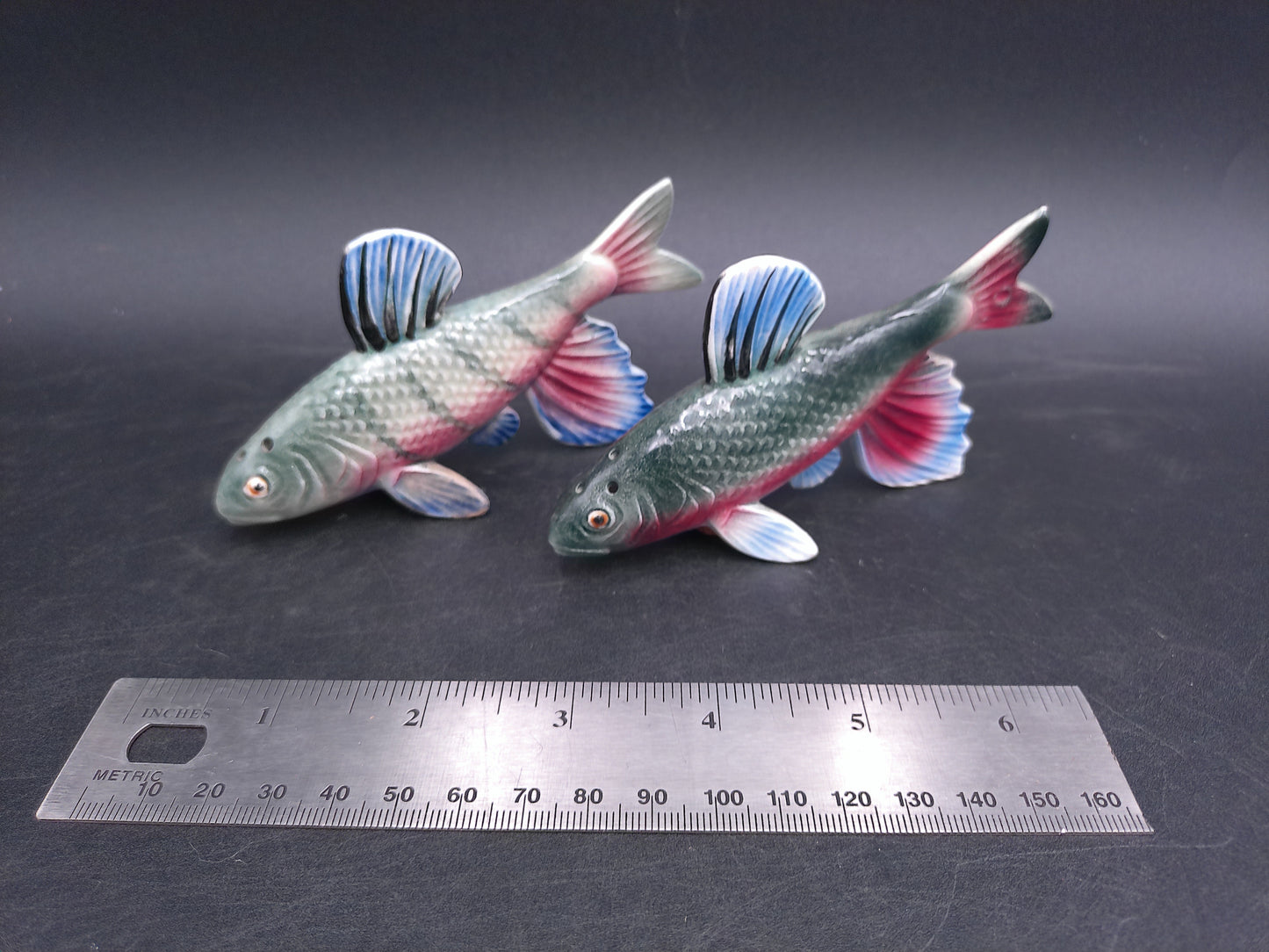 Colorful  Fish Salt and Pepper Shakers Made in Japan