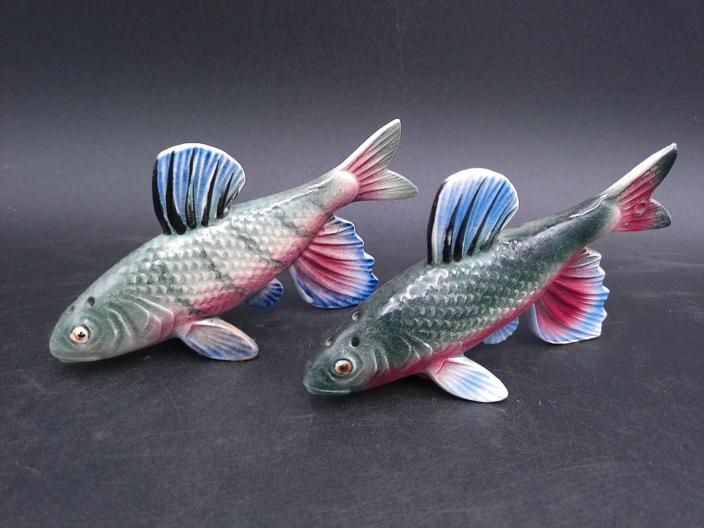 Colorful  Fish Salt and Pepper Shakers Made in Japan