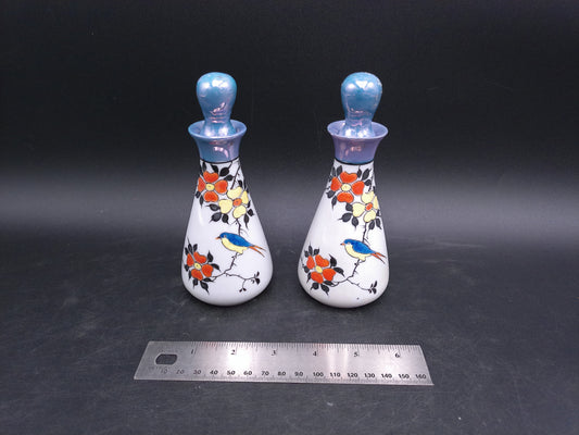 Japan Lusterware Vinegar and Oil Cruet Porcelain Bird Hand Painted