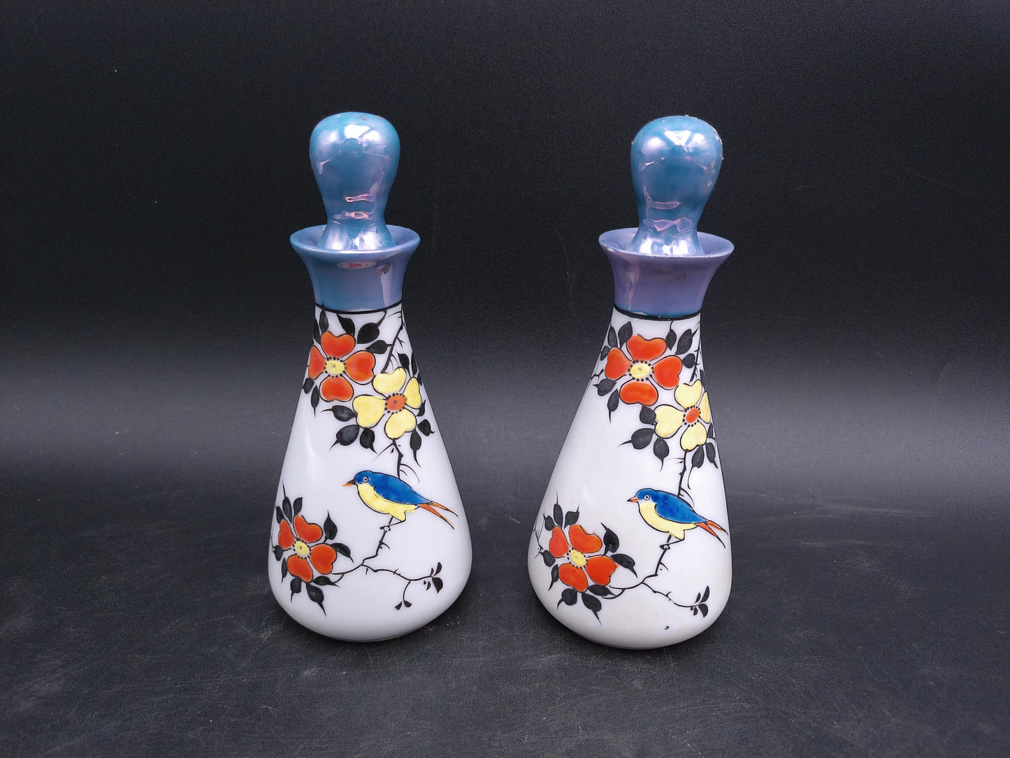 Japan Lusterware Vinegar and Oil Cruet Porcelain Bird Hand Painted