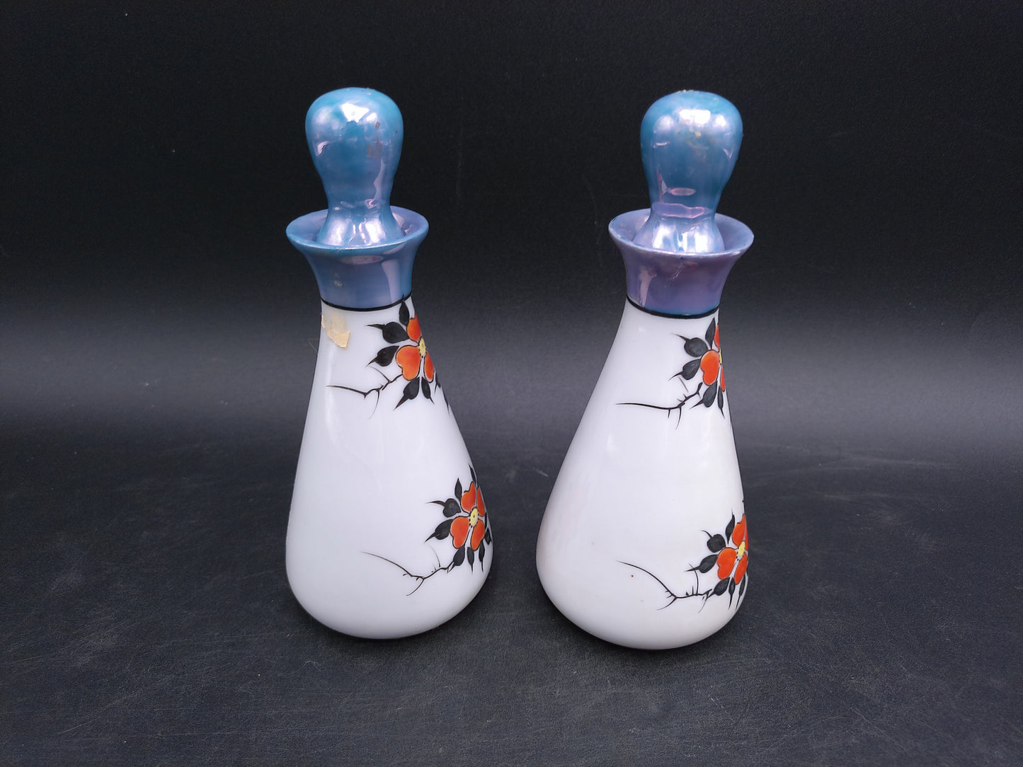 Japan Lusterware Vinegar and Oil Cruet Porcelain Bird Hand Painted