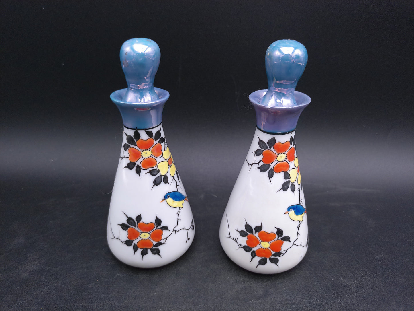 Japan Lusterware Vinegar and Oil Cruet Porcelain Bird Hand Painted