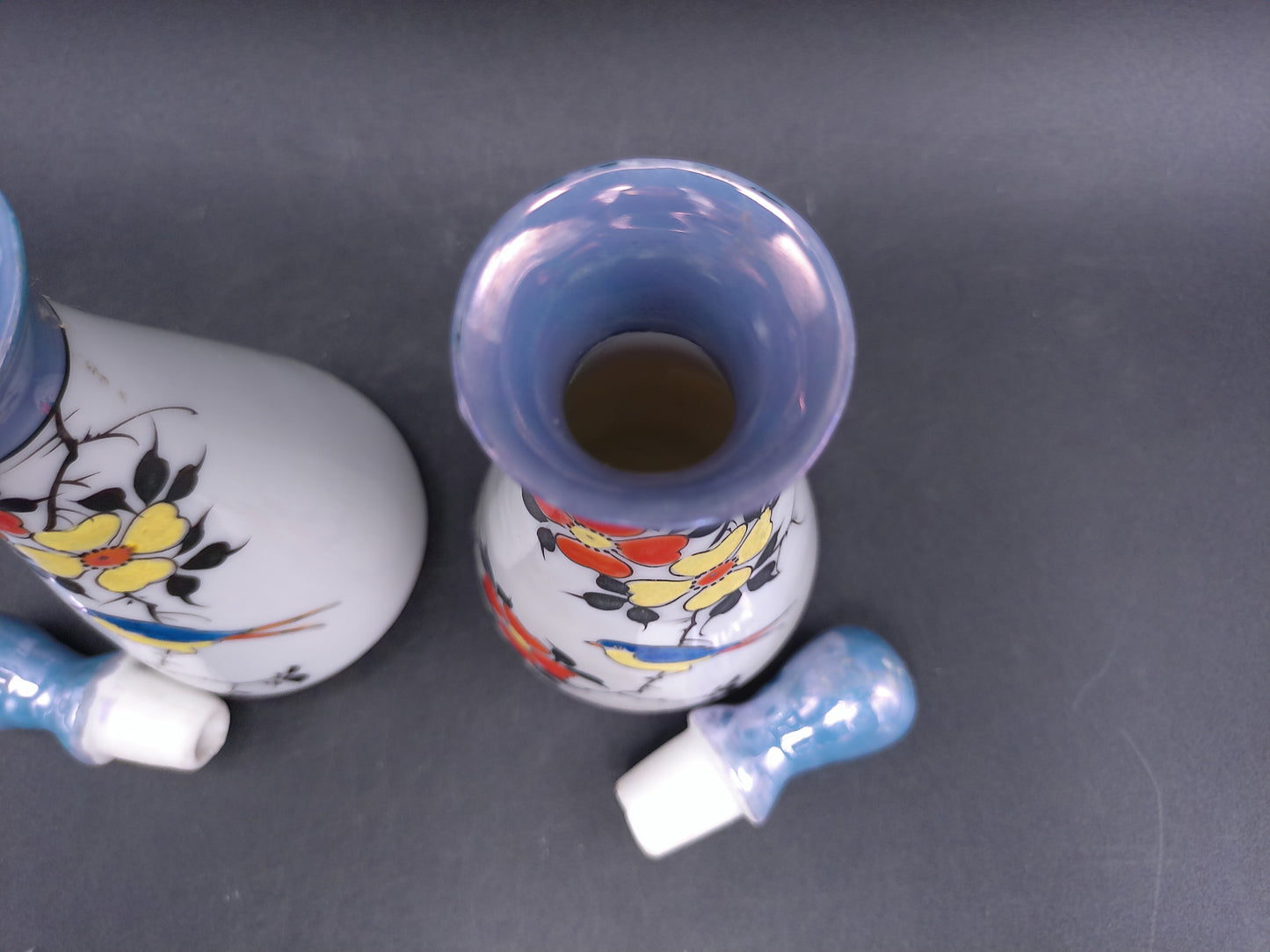Japan Lusterware Vinegar and Oil Cruet Porcelain Bird Hand Painted
