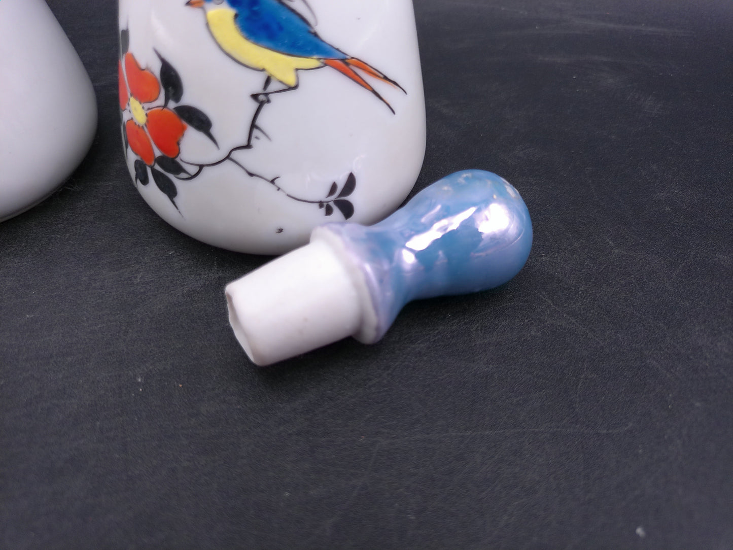 Japan Lusterware Vinegar and Oil Cruet Porcelain Bird Hand Painted