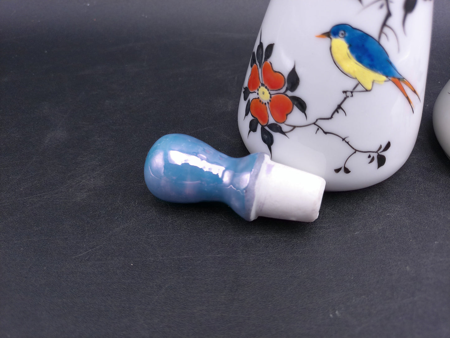 Japan Lusterware Vinegar and Oil Cruet Porcelain Bird Hand Painted