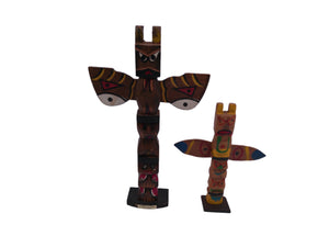 Vintage Wood Carved Brown Indian Totem Pole Set of 2