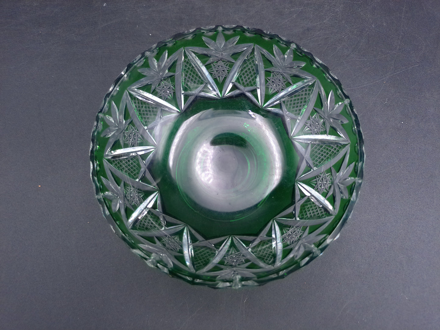 Emerald Green Lead Crystal Bowl Green Candy Dish Vintage