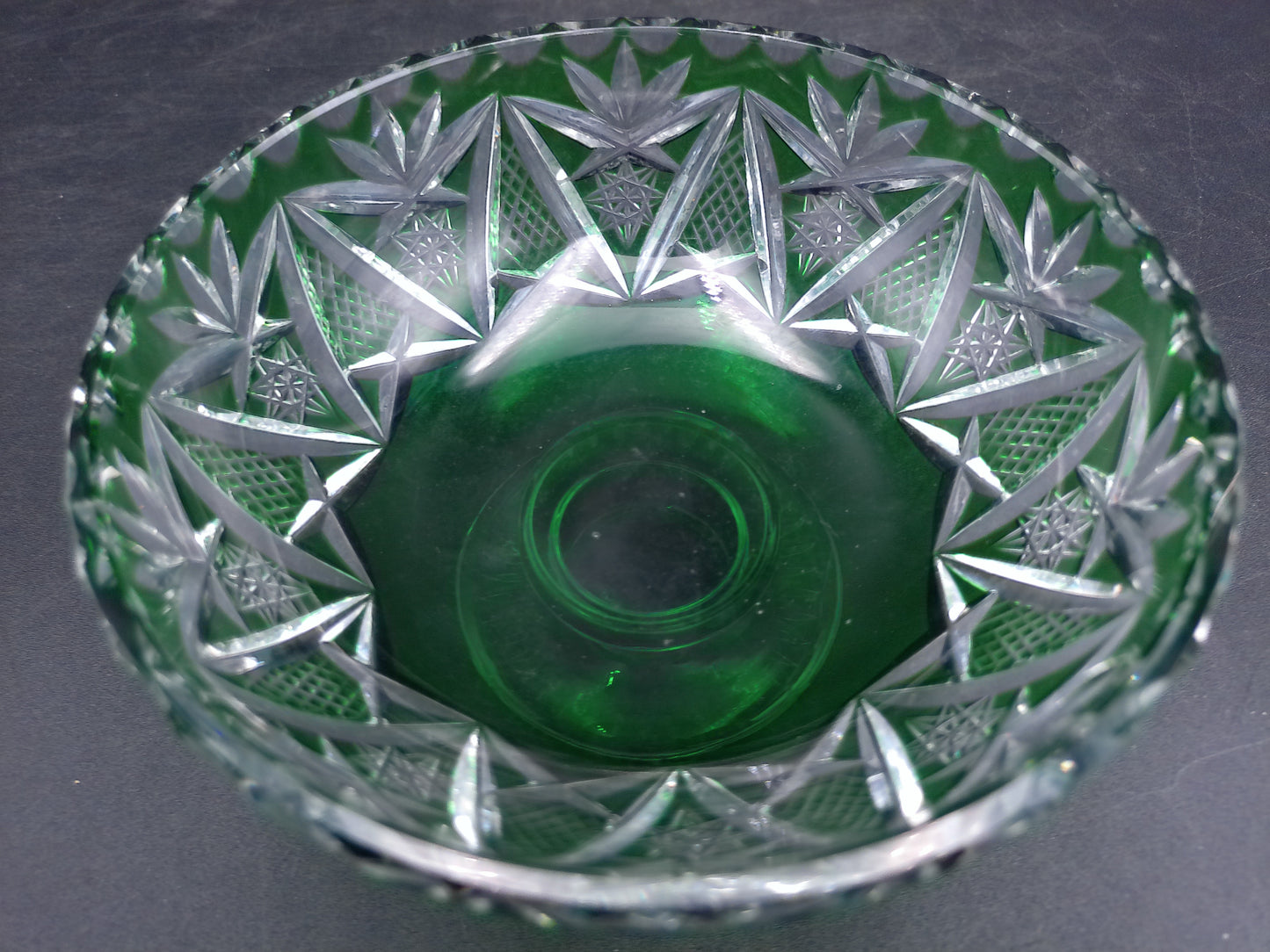 Emerald Green Lead Crystal Bowl Green Candy Dish Vintage