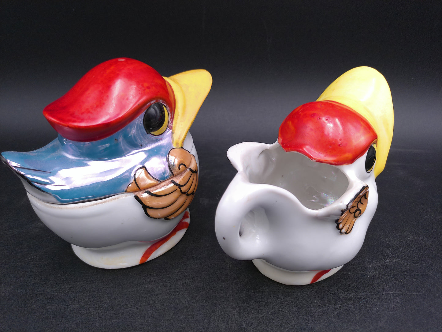 Blue Bird Big Beak Sugar Bowl Creamer Seagull Pelican Bird Creamer Pitcher