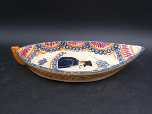 Hand Painted Pottery Oval Boat Dish Vintage Signed