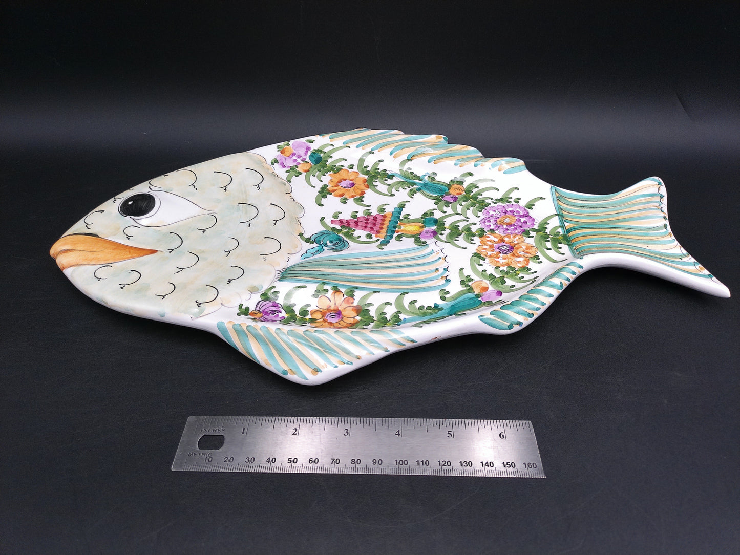 Hand Painted Ceramic Colorful Fish Platter Signed