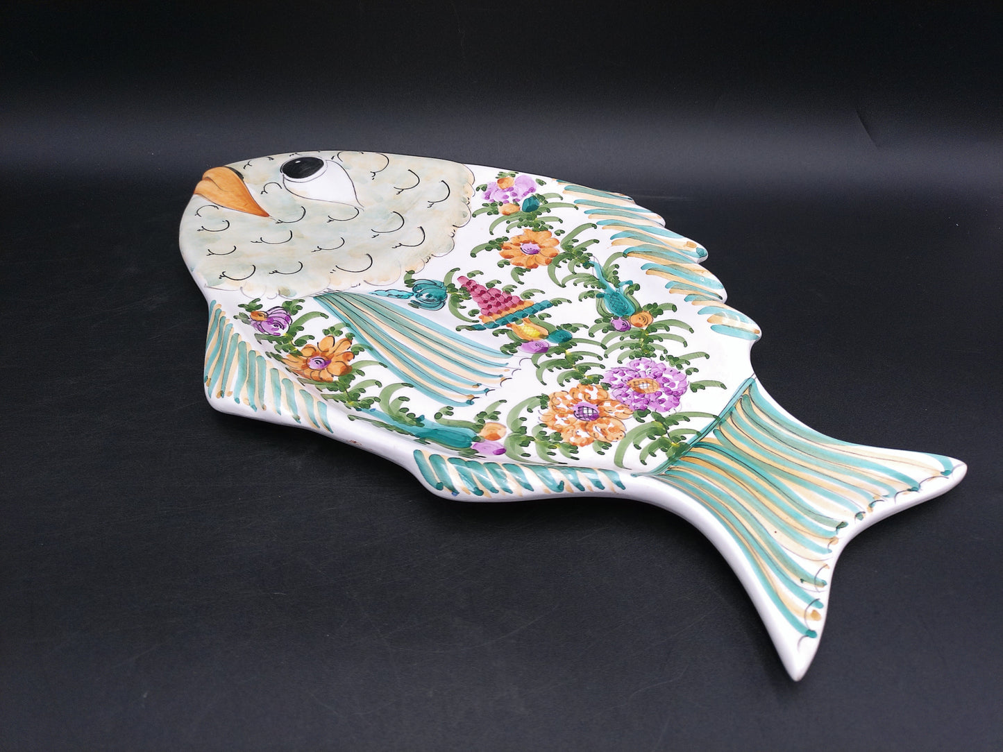 Hand Painted Ceramic Colorful Fish Platter Signed