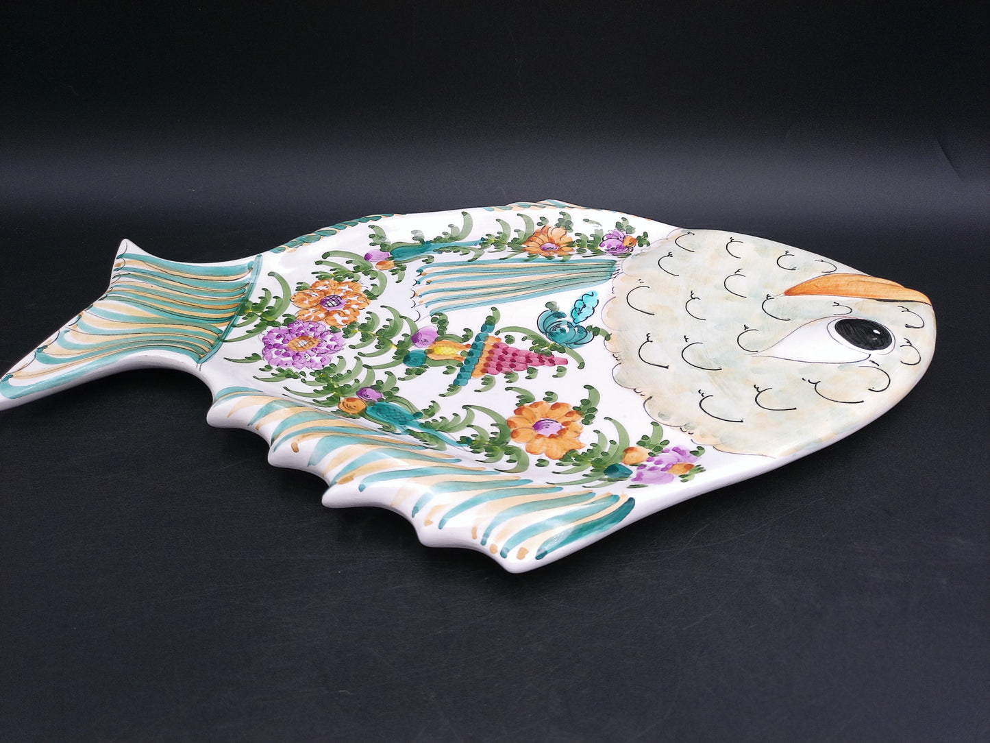 Hand Painted Ceramic Colorful Fish Platter Signed