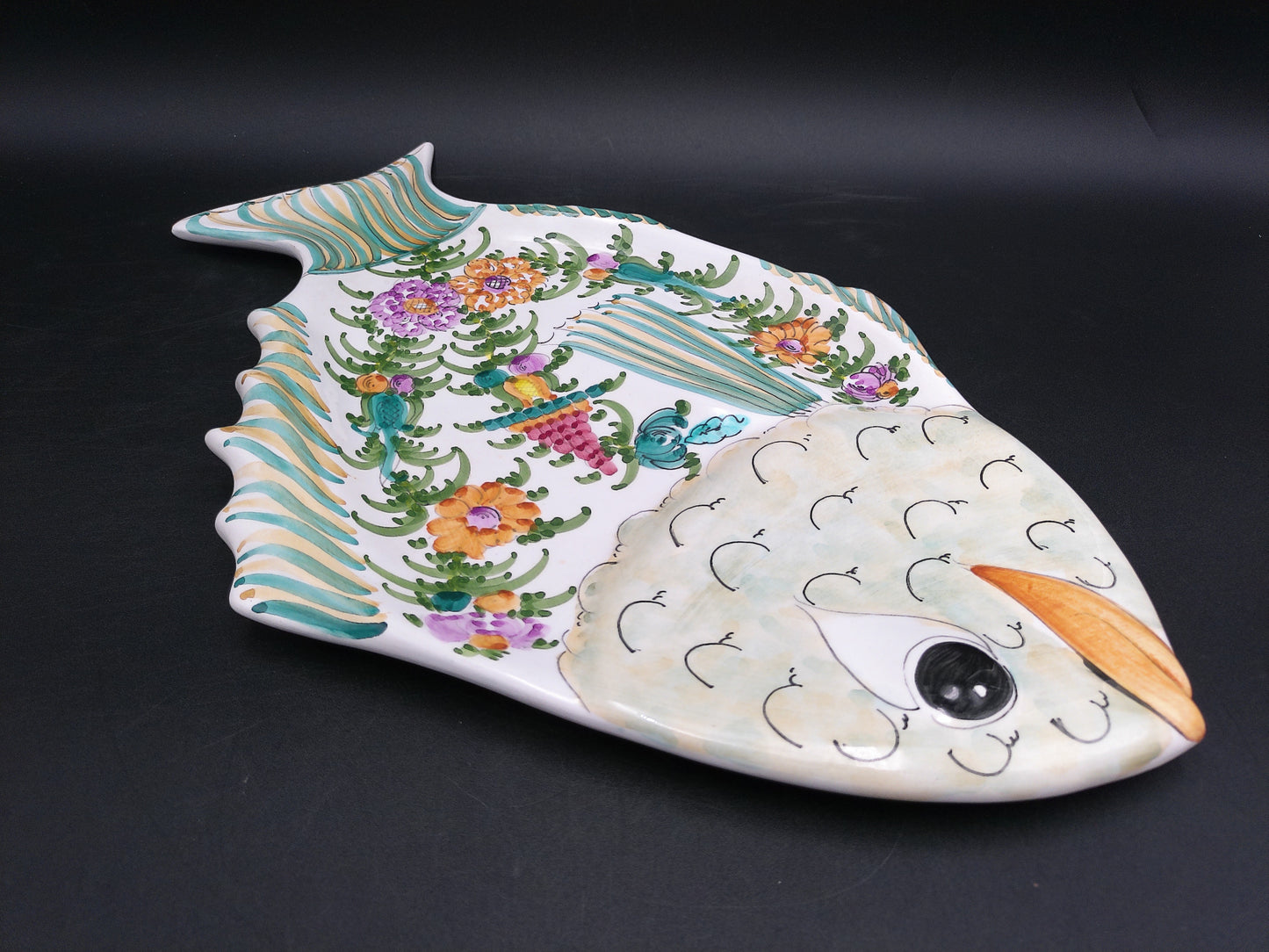 Hand Painted Ceramic Colorful Fish Platter Signed