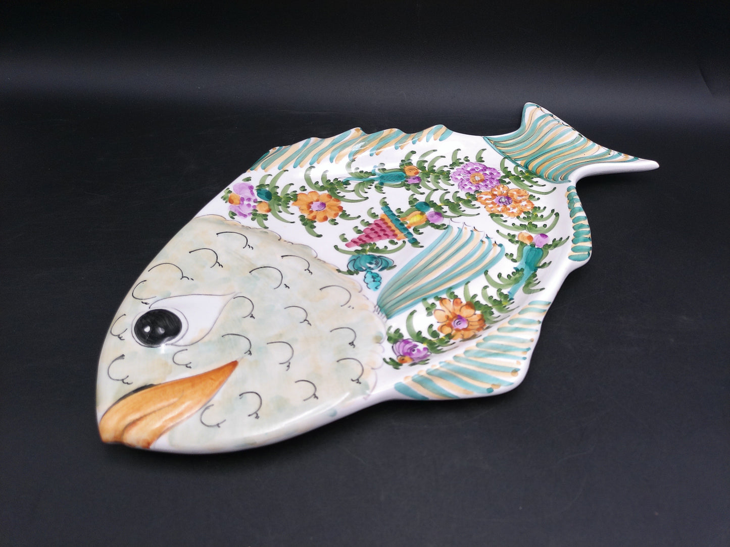 Hand Painted Ceramic Colorful Fish Platter Signed