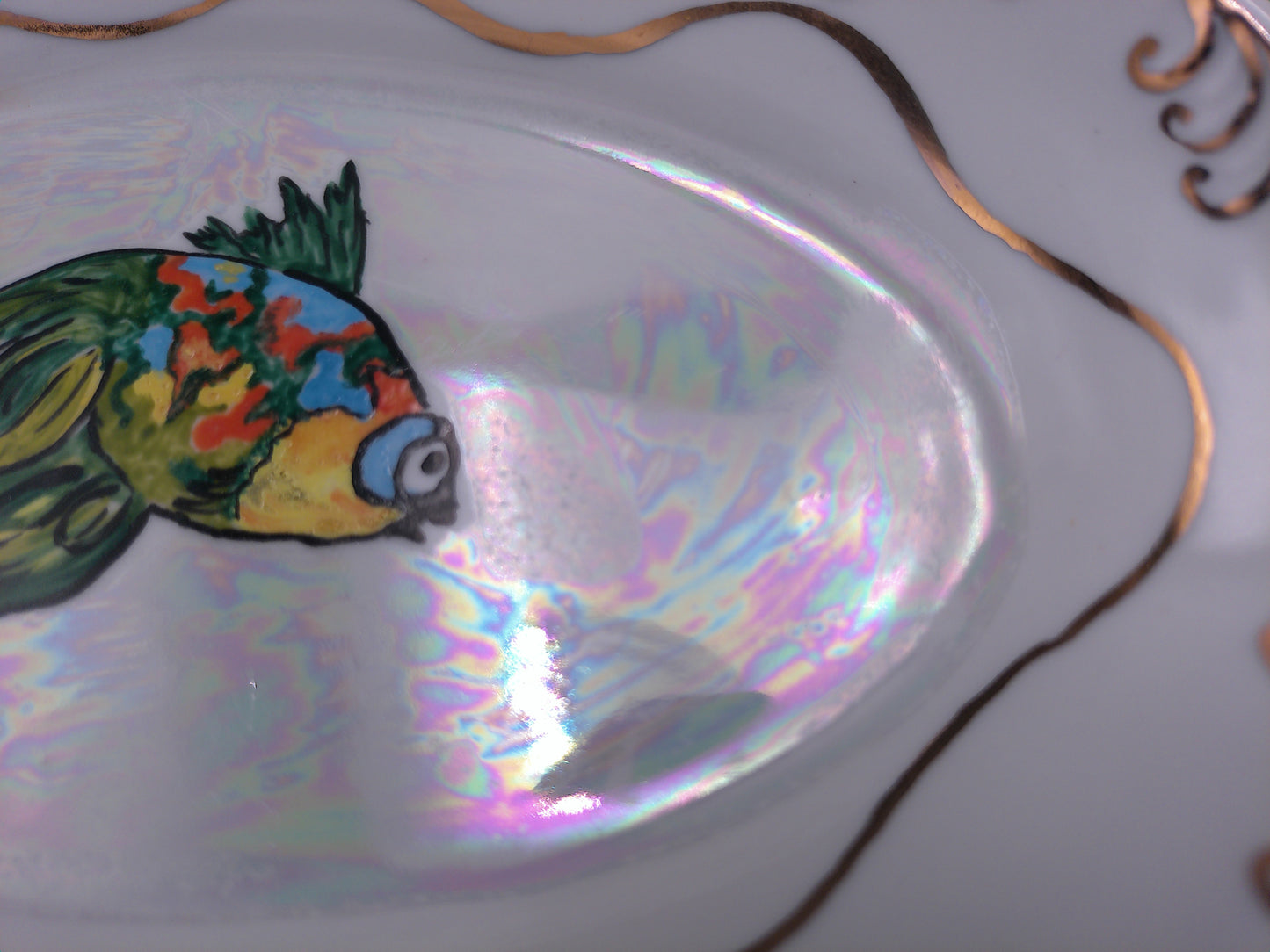 6 Different Fish Design Smaller plates and 1 bigger plates with Gold Design