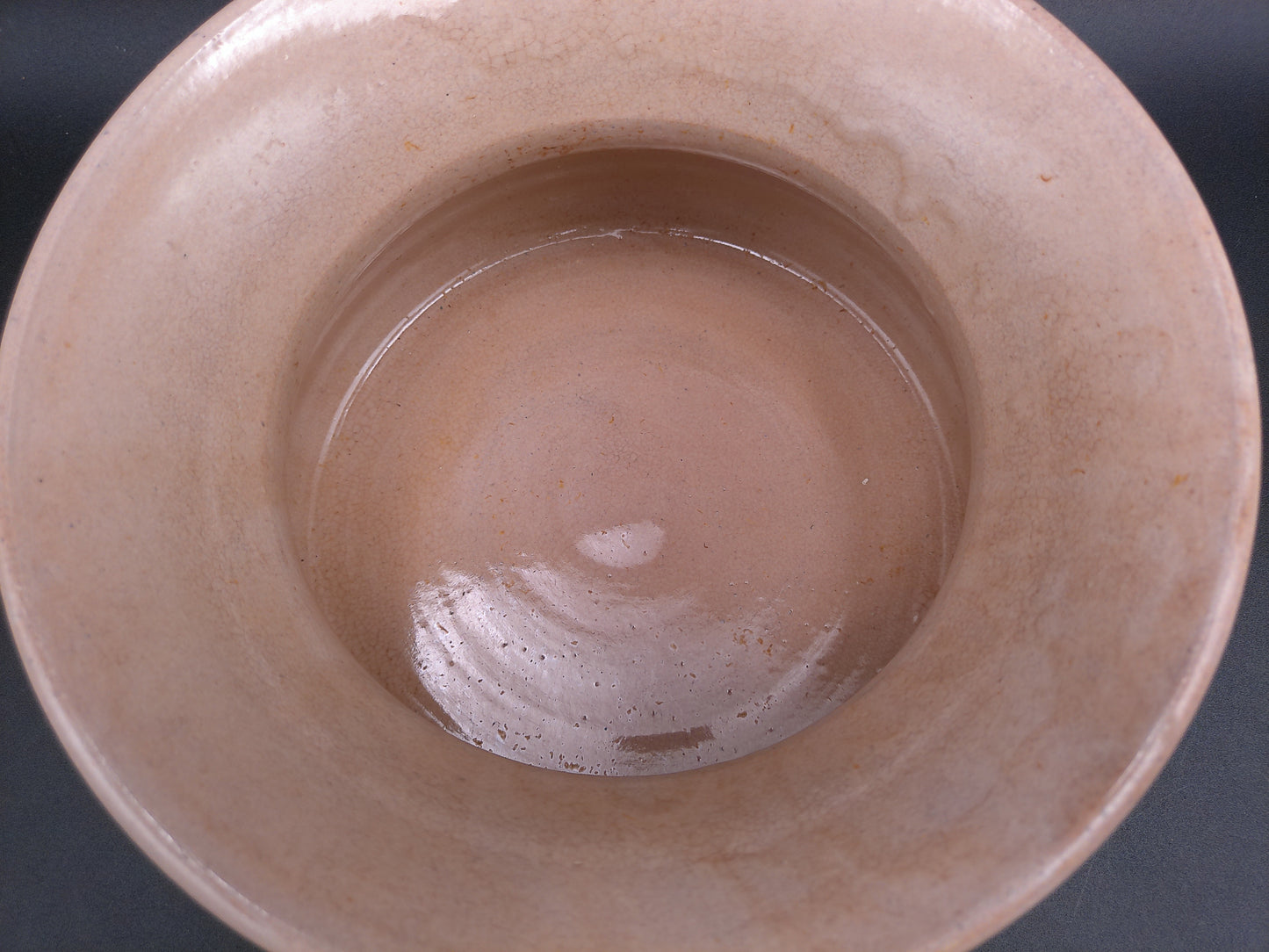 eavy Stoneware Pottery Spittoon - Flower Pot / Planter - Tan and Blue Striped Cuspidor Spit Bowl