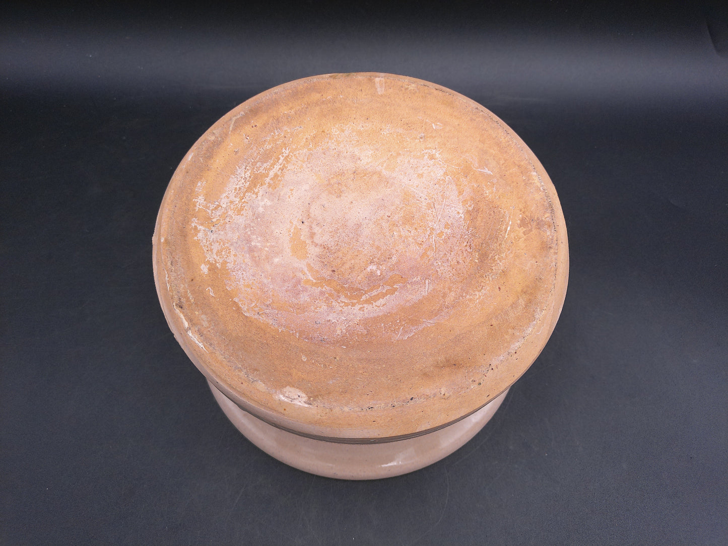 eavy Stoneware Pottery Spittoon - Flower Pot / Planter - Tan and Blue Striped Cuspidor Spit Bowl