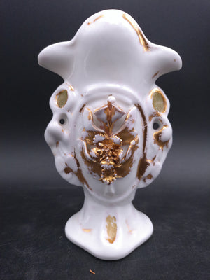 Antique French Bud Vase Ceramic Gold Color Faded with Lady Figurine
