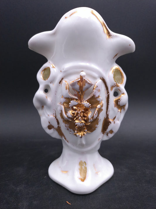 Antique French Bud Vase Ceramic Gold Color Faded with Lady Figurine