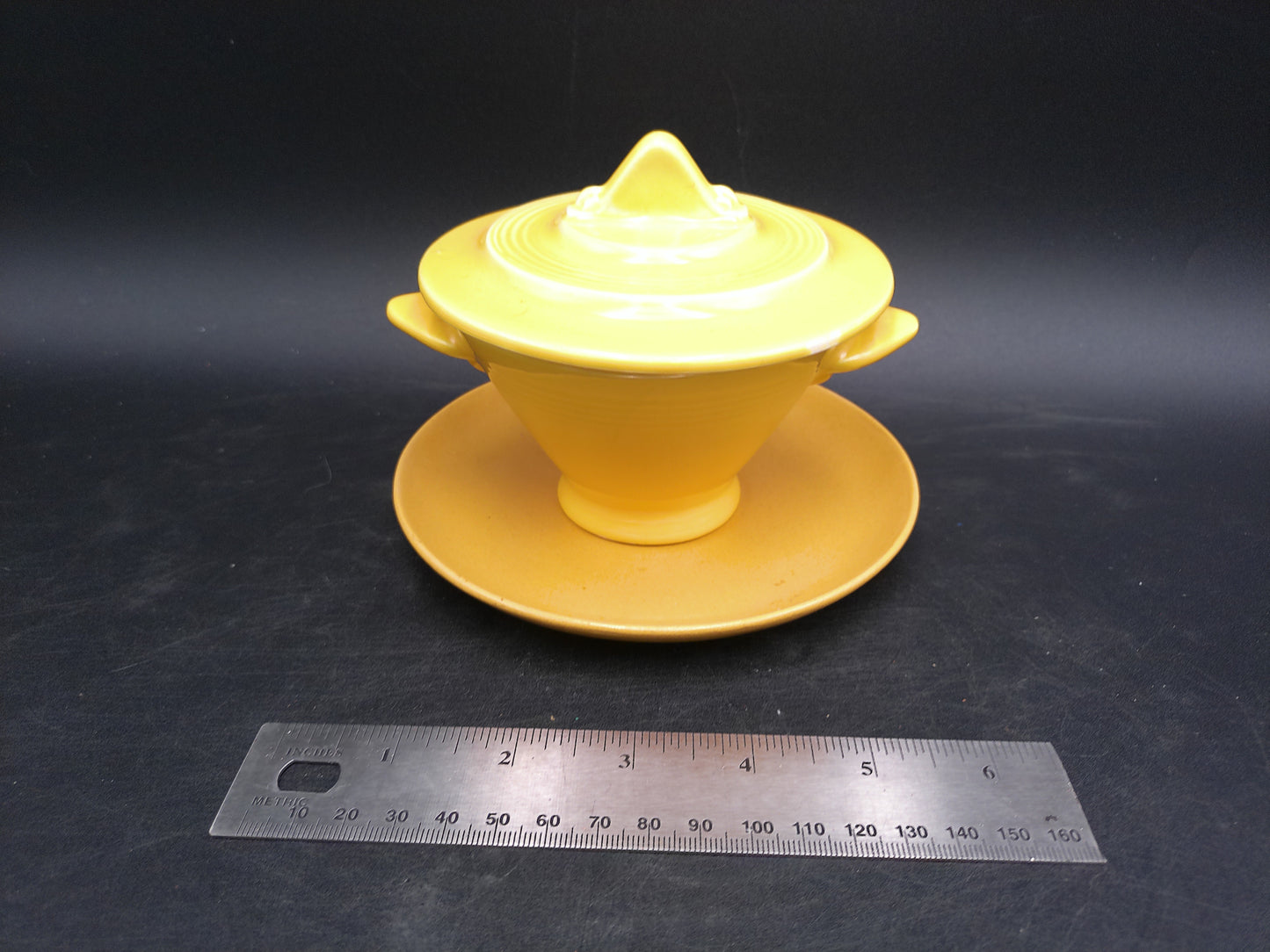 Homer Laughlin Harlequin Yellow Sugar Bowl With Lid & Plate