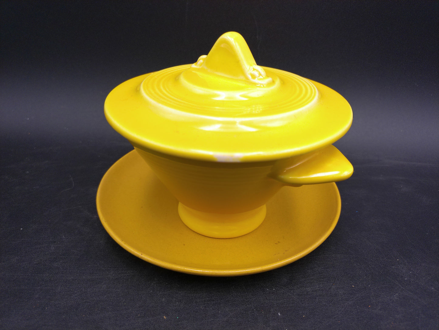 Homer Laughlin Harlequin Yellow Sugar Bowl With Lid & Plate