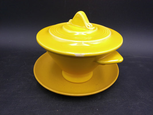 Homer Laughlin Harlequin Yellow Sugar Bowl With Lid & Plate