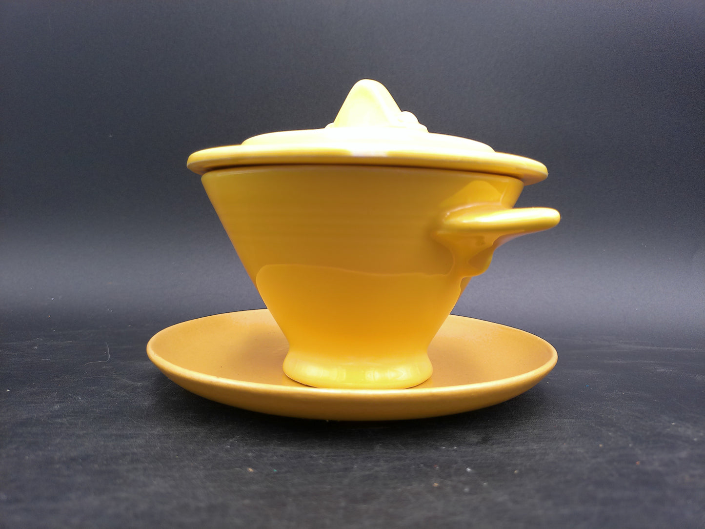 Homer Laughlin Harlequin Yellow Sugar Bowl With Lid & Plate