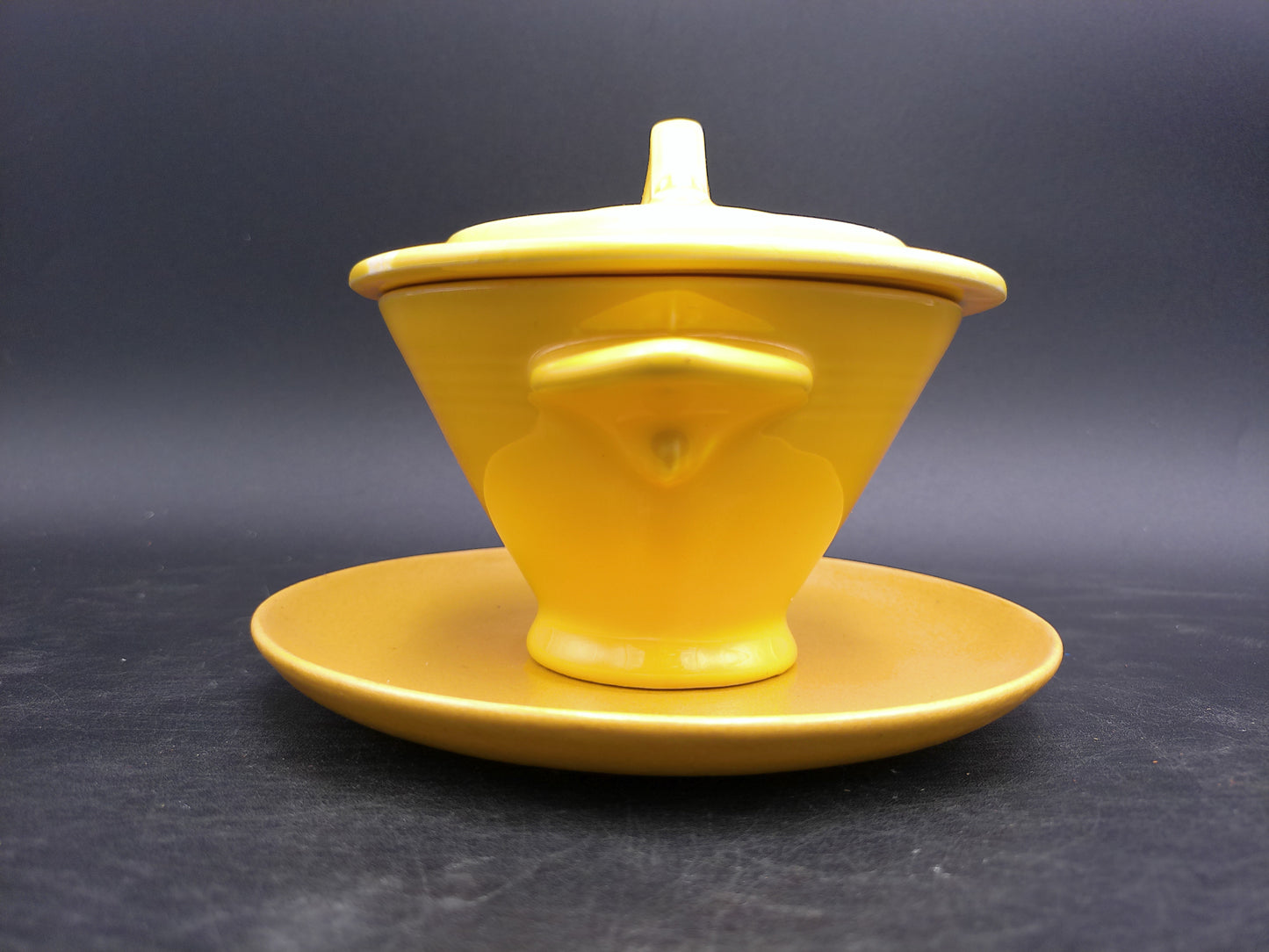 Homer Laughlin Harlequin Yellow Sugar Bowl With Lid & Plate