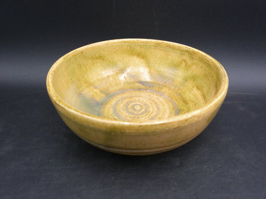 Japanese Ceramic Green Yellow Glossy Tea Bowl  Vintage
