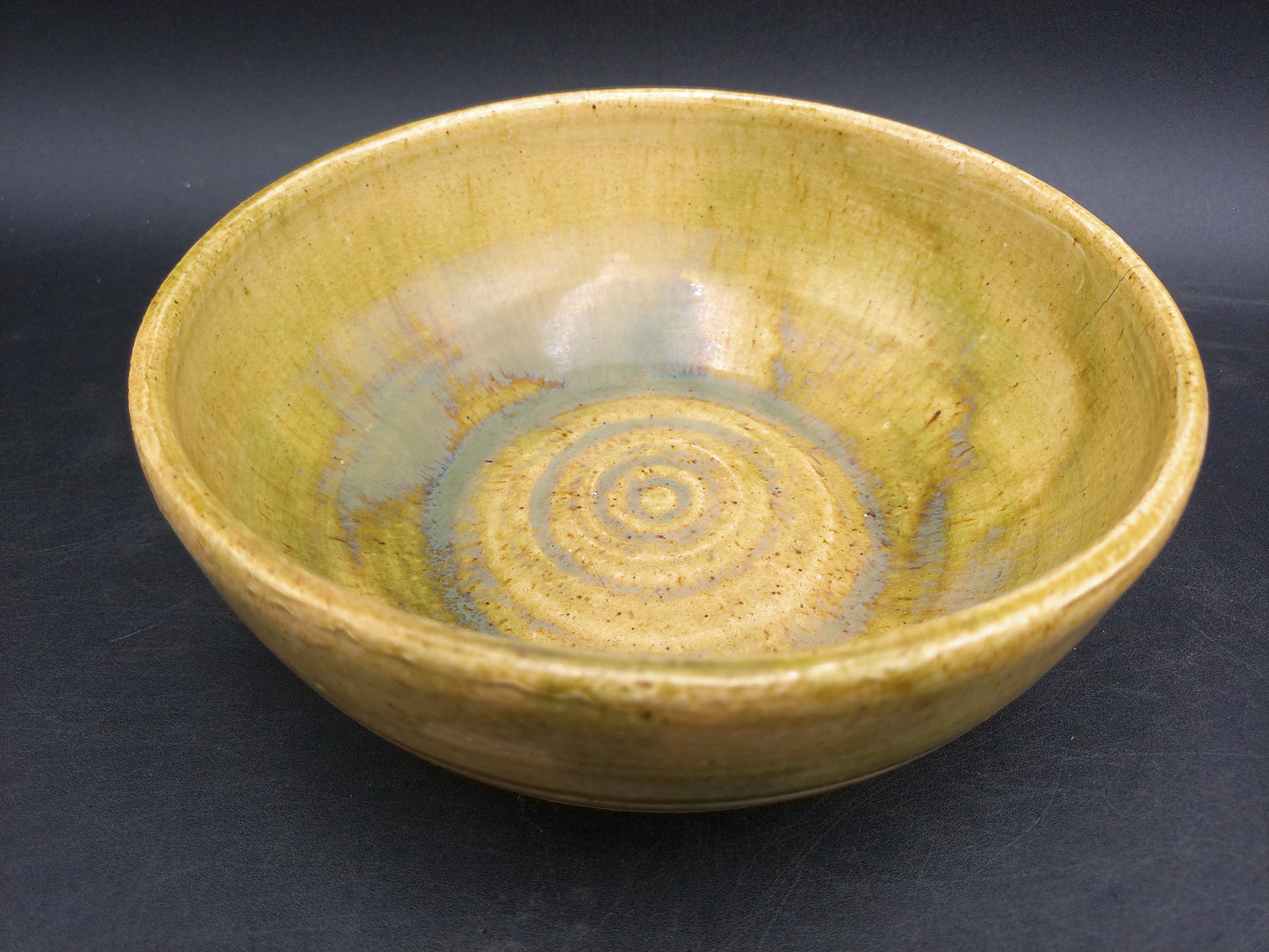 Japanese Ceramic Green Yellow Glossy Tea Bowl  Vintage
