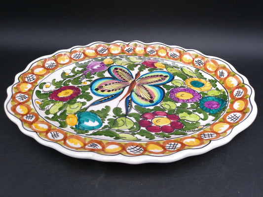 Beautiful Floral Design Oval Platter Hnade Made by B.K Skyros in Greece