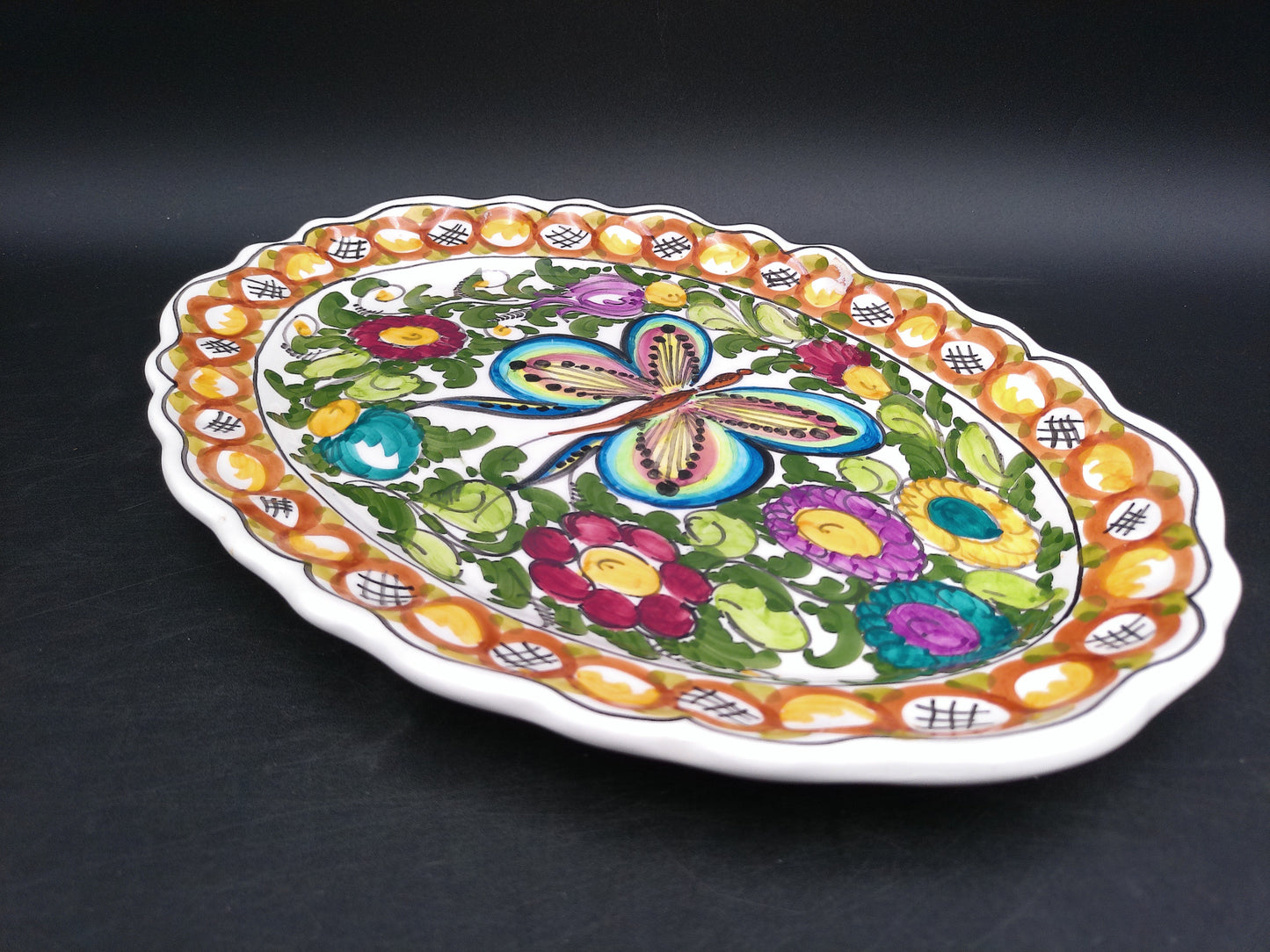 Beautiful Floral Design Oval Platter Hnade Made by B.K Skyros in Greece