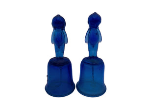 Kewpie Vintage Cobalt Blue Glass Kewpie Doll Bell Lot of 2