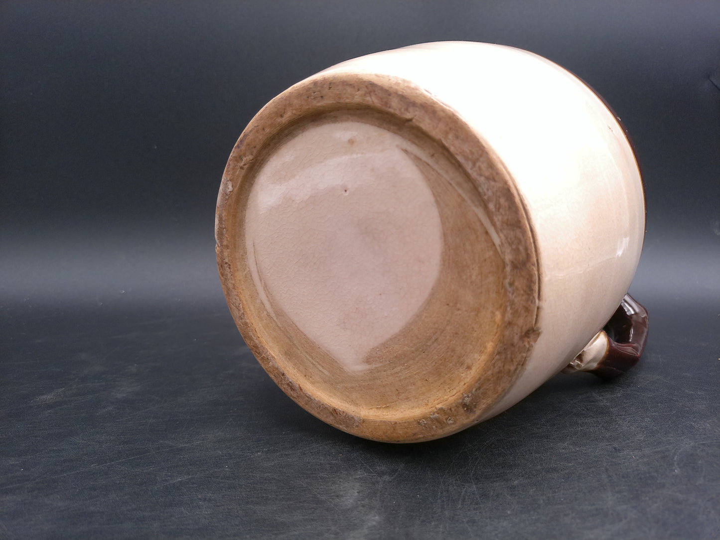 Pitcher Jug Brown and Tan Stoneware Crock Farmhouse Milk Water Vintage