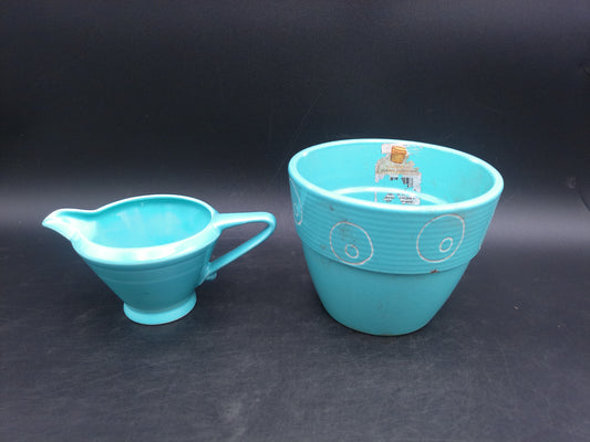 Homer Laughlin Harlequin Aqua Blue Gravy Boat and Cup
