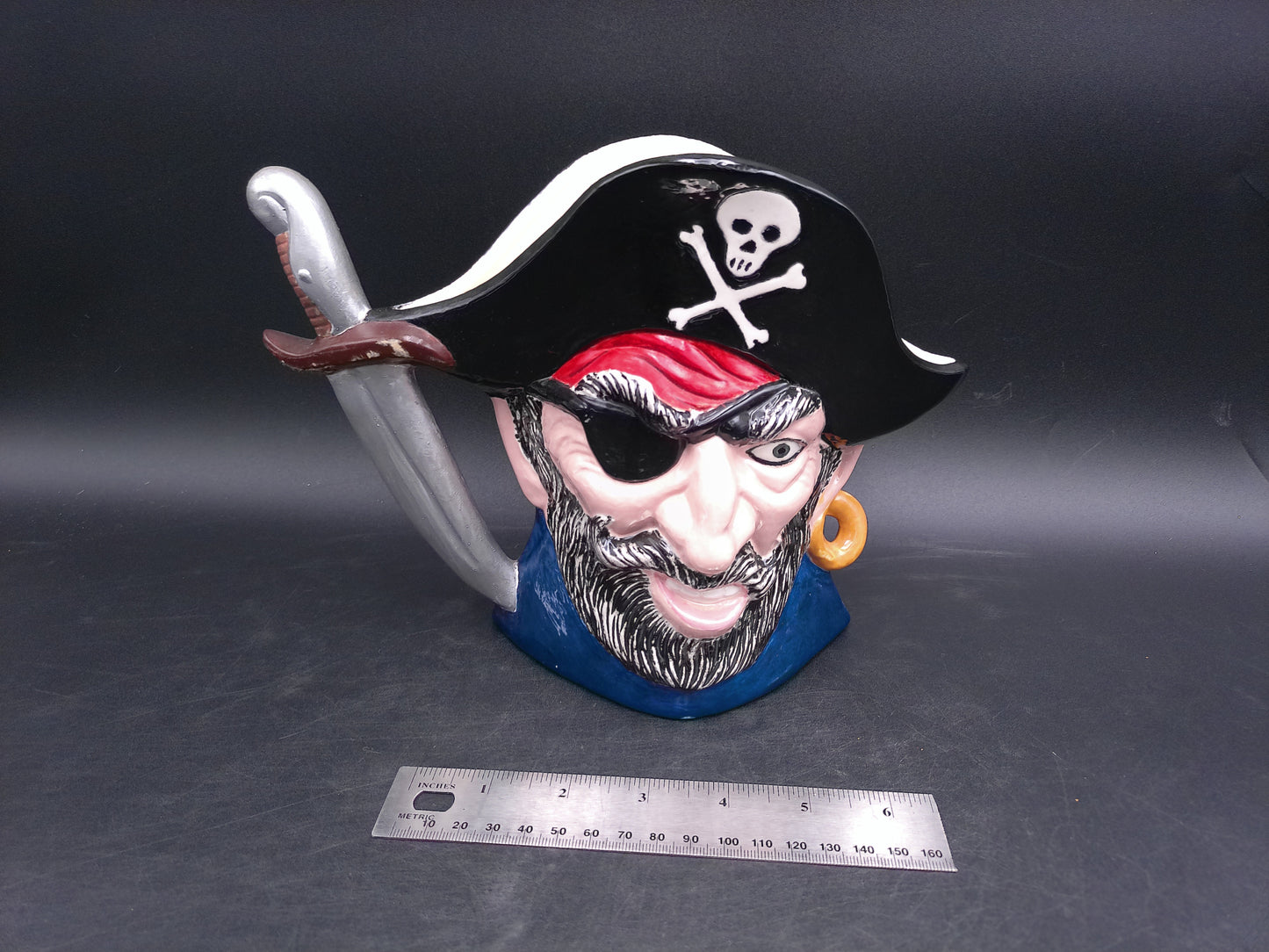 Pirate Buccaneer Large Mug Pitcher With knife Handle Porcelain Vintage