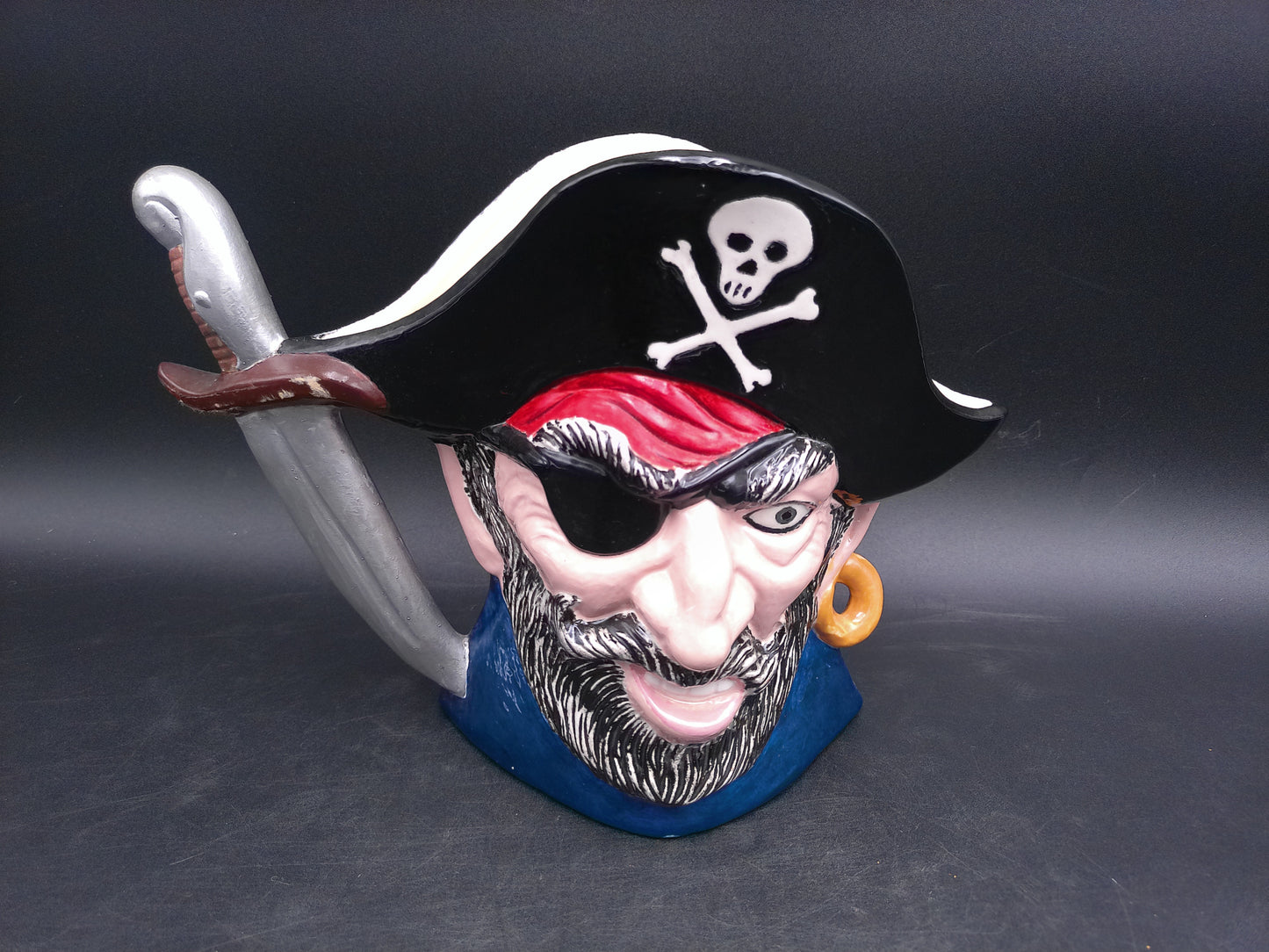 Pirate Buccaneer Large Mug Pitcher With knife Handle Porcelain Vintage