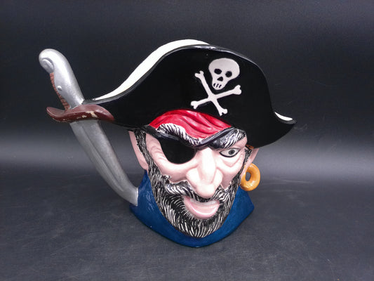 Pirate Buccaneer Large Mug Pitcher With knife Handle Porcelain Vintage