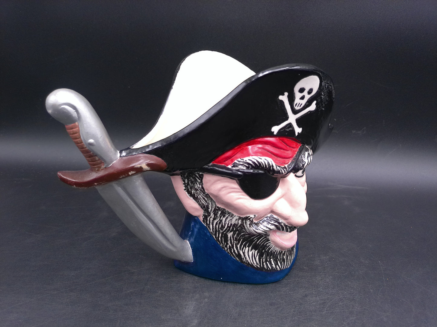 Pirate Buccaneer Large Mug Pitcher With knife Handle Porcelain Vintage