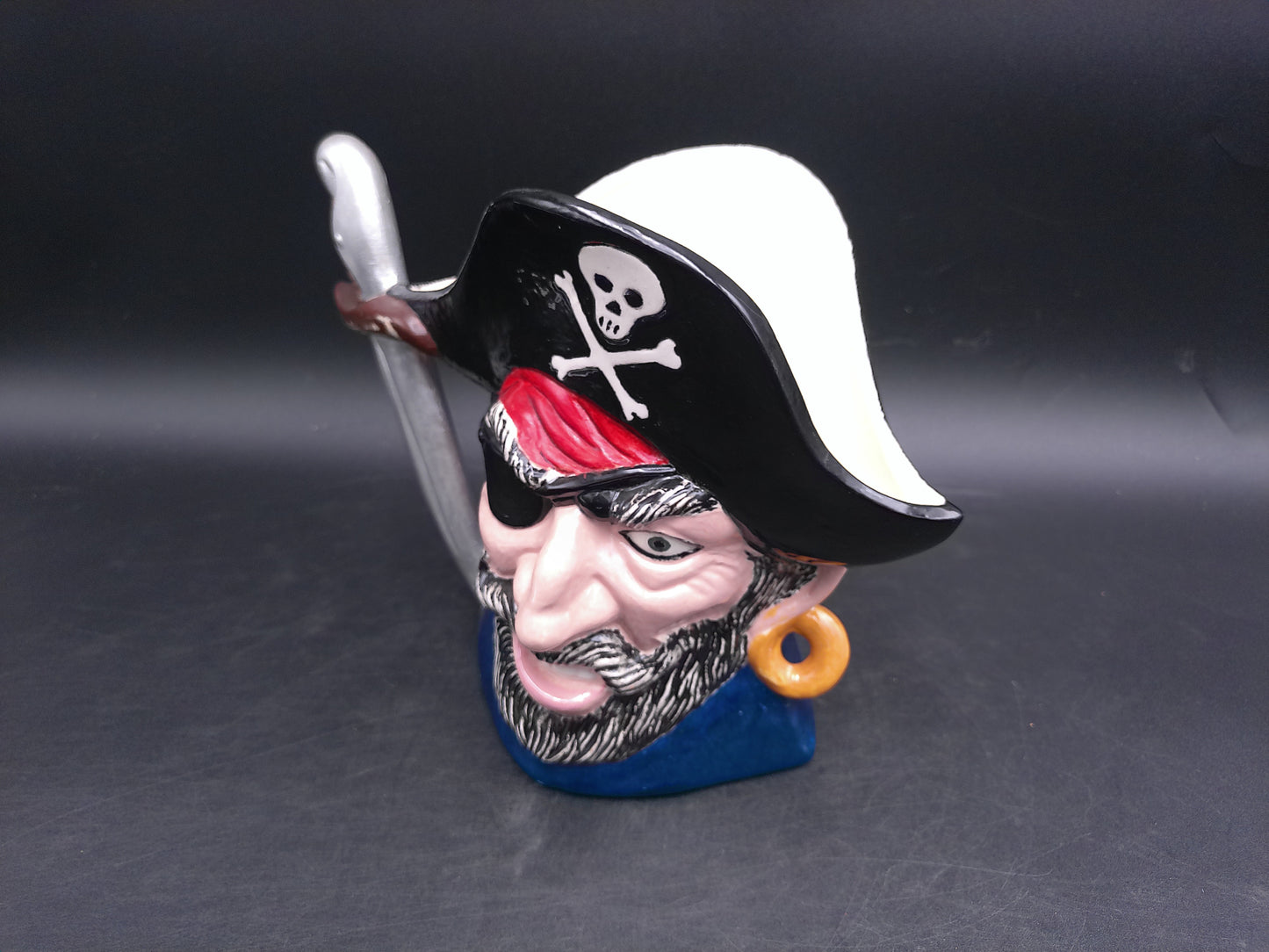 Pirate Buccaneer Large Mug Pitcher With knife Handle Porcelain Vintage