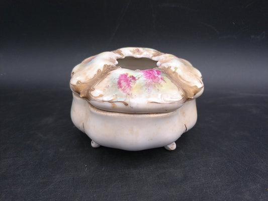 Gold Rim Floral Hair Receiver Porcelain Vintage