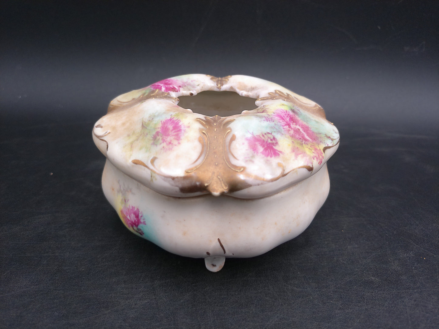 Gold Rim Floral Hair Receiver Porcelain Vintage