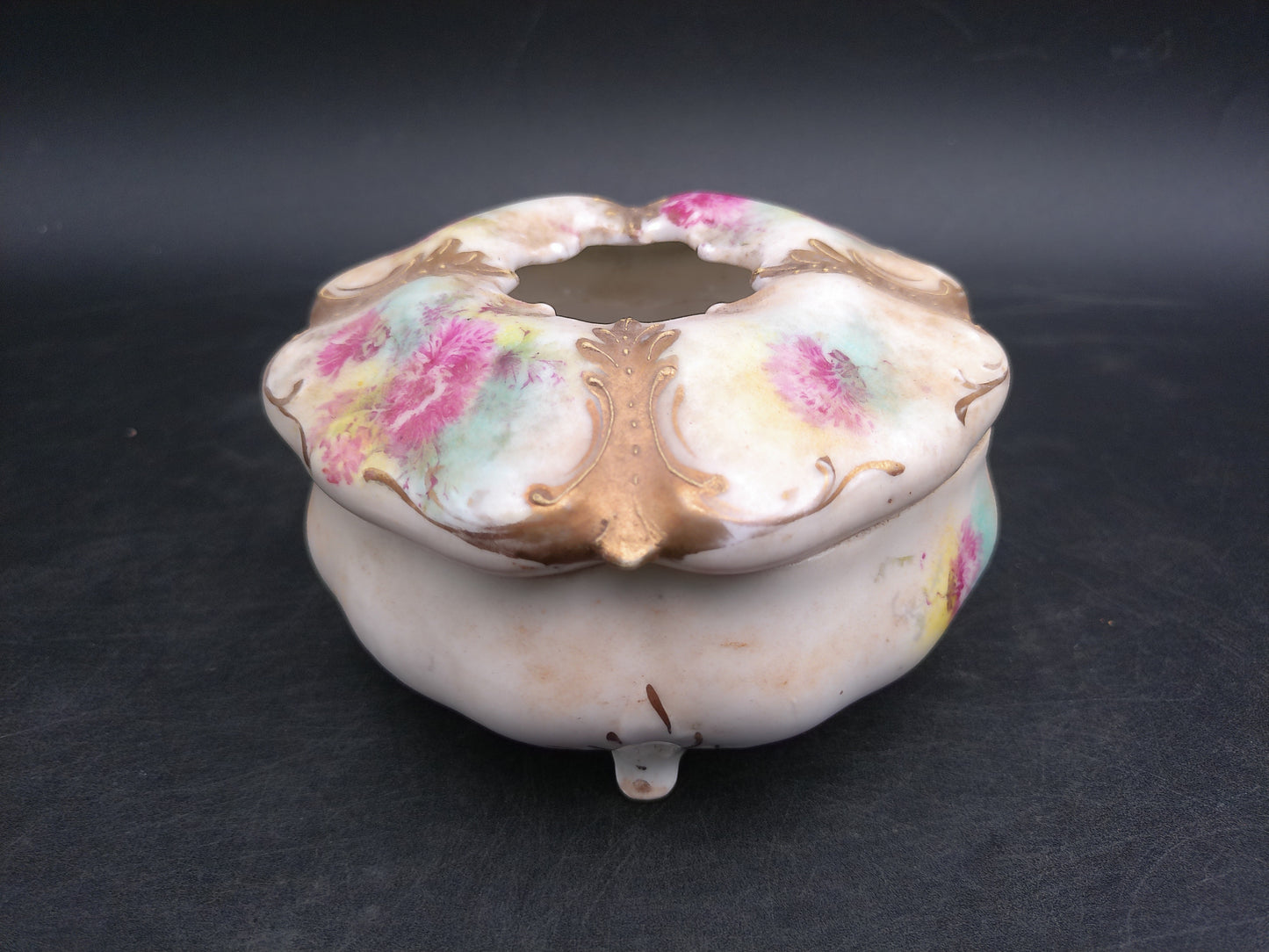Gold Rim Floral Hair Receiver Porcelain Vintage