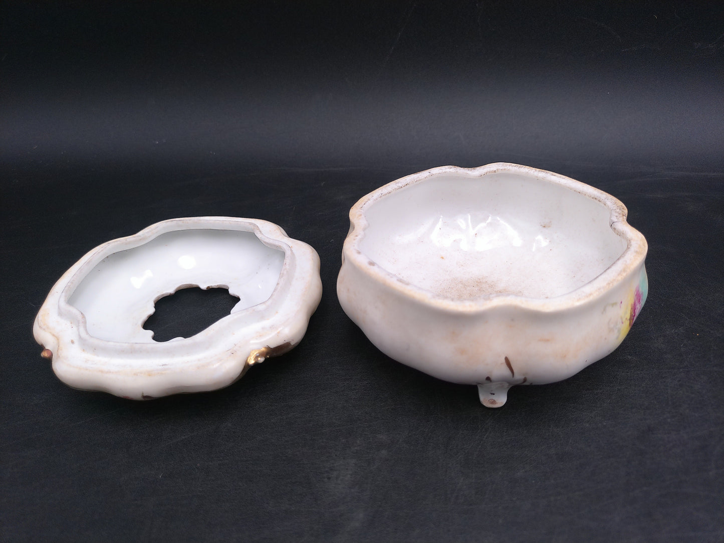 Gold Rim Floral Hair Receiver Porcelain Vintage