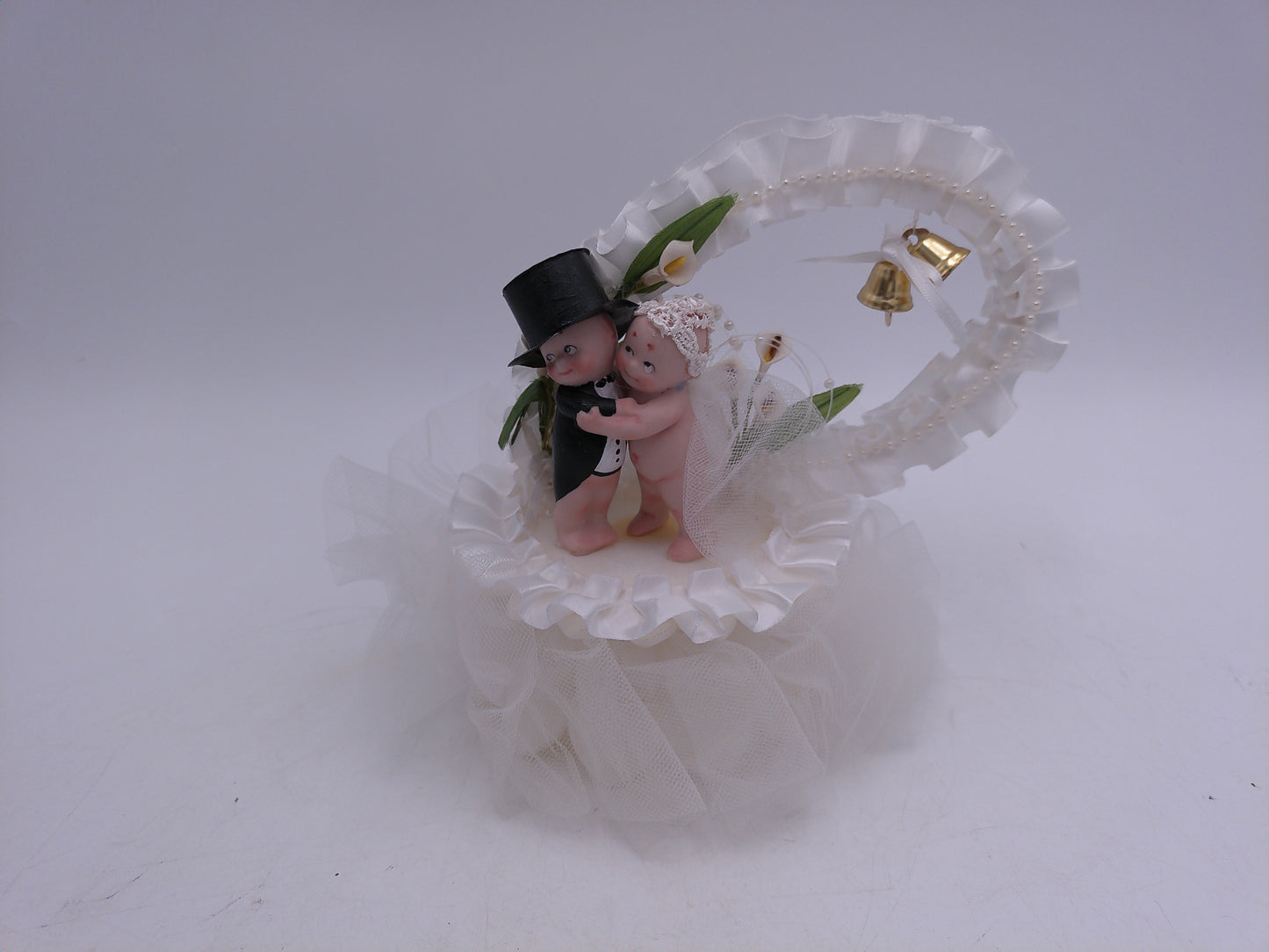 Kewpie Wedding Cake Topper Style Bride & Groom with Petals