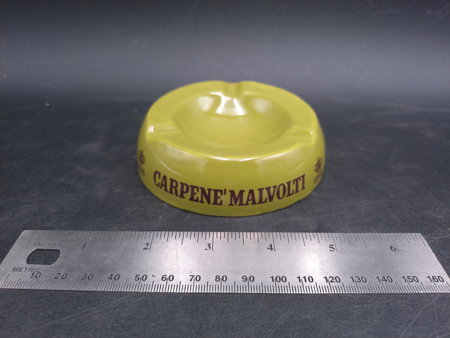 Yellow Green Carpene Malvolti Ceramic Ashtray Marked 1868 Made in Italy