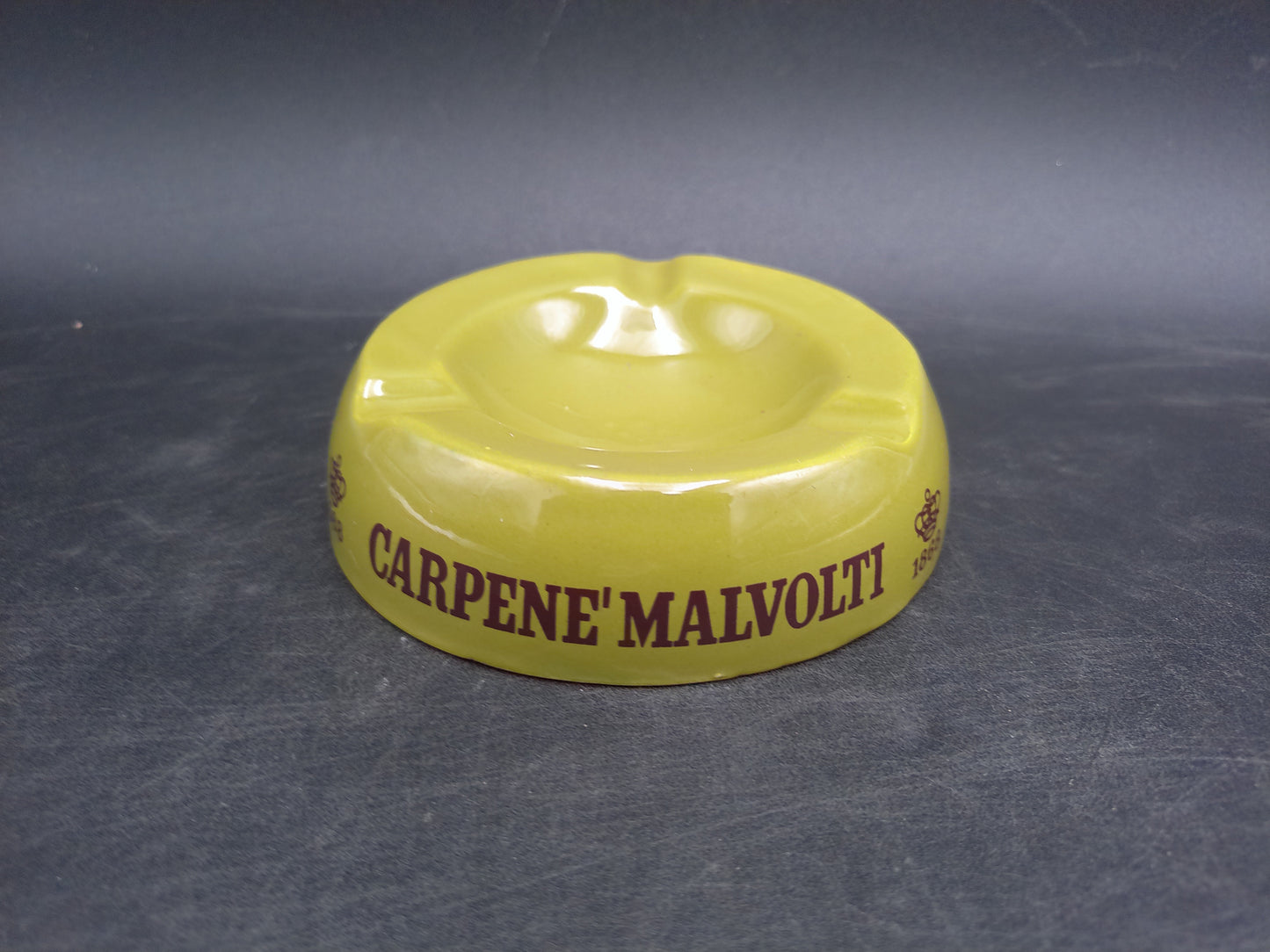 Yellow Green Carpene Malvolti Ceramic Ashtray Marked 1868 Made in Italy